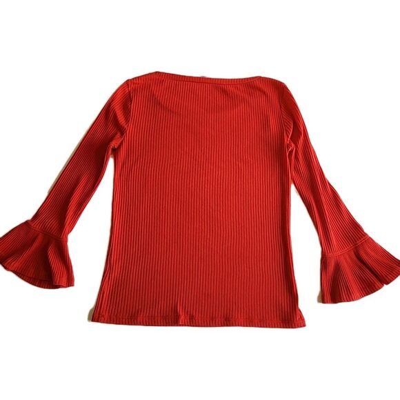 J.Crew Ribbed Bell-Sleeve Top-Cotton Blend-Belvedere Red -Size XS - Picture 2 of 7